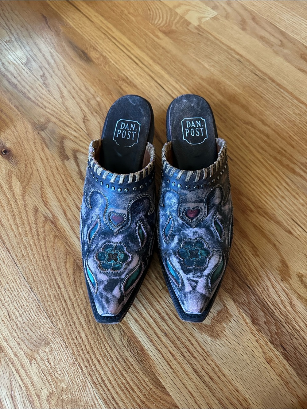 Dan Post Blue Floral Embroidered Pointed Mules